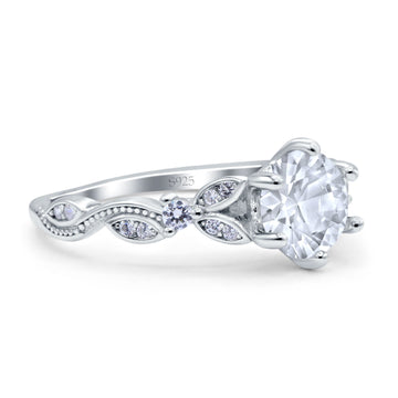 Vintage Style Round Bridal Wedding Engagement Ring Marquise Design Simulated Cubic Zirconia 925 Sterling Silver